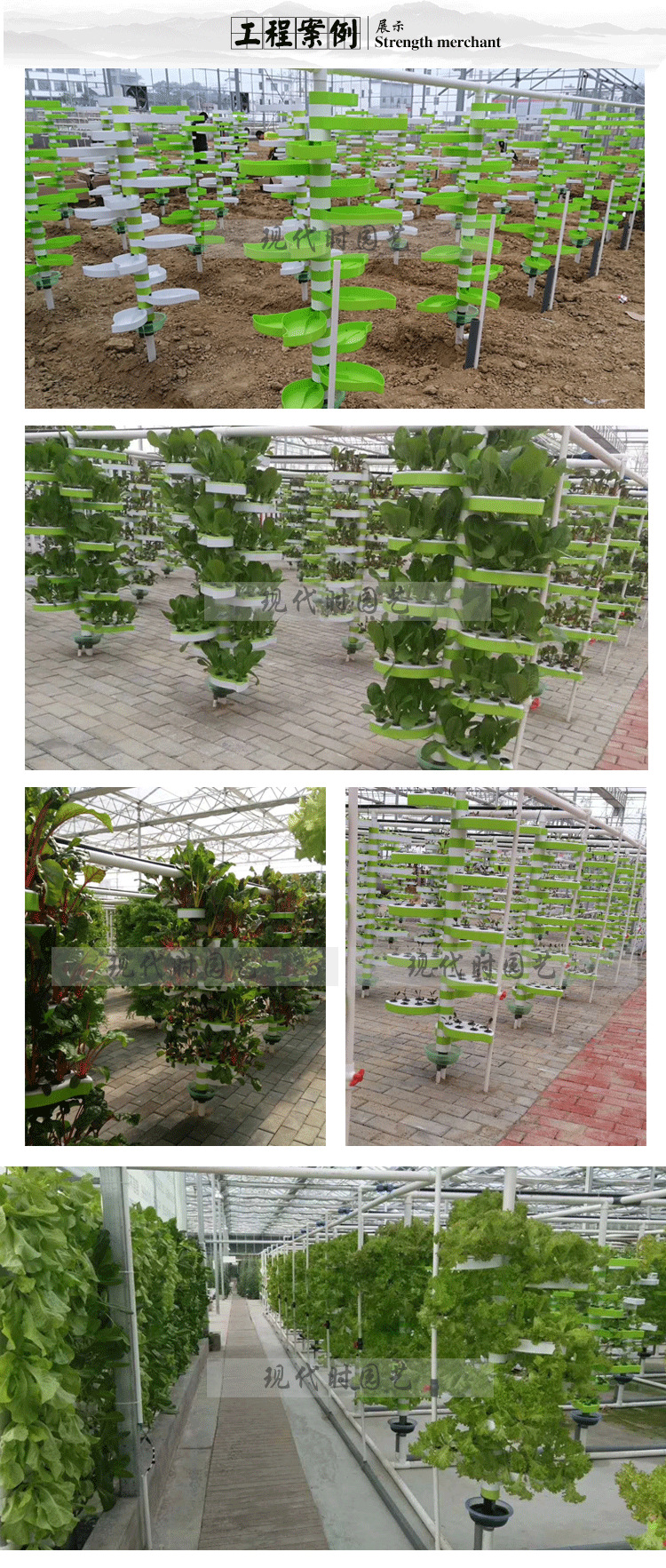 现代时园艺榆树叶形状塑料花盆无土栽培立体种植设备温室工程产品